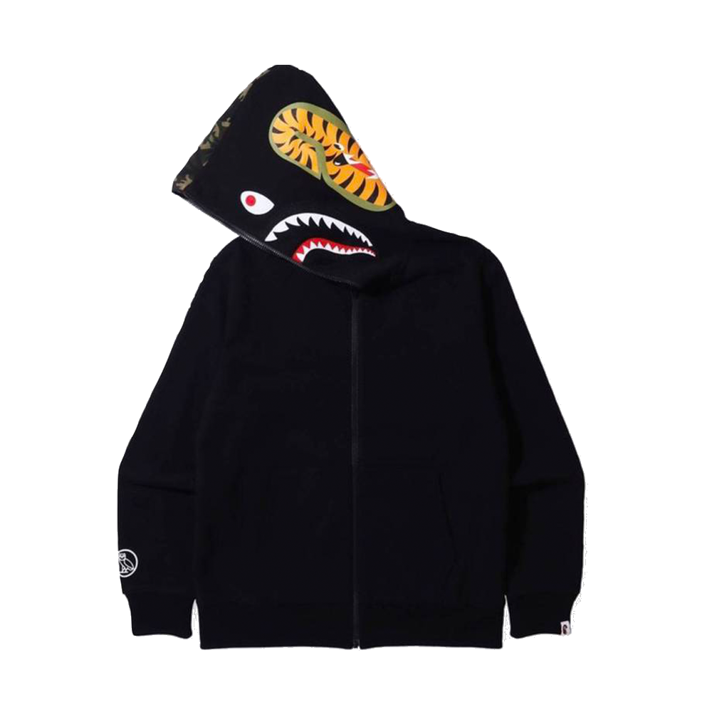OVO x BAPE Camo Shark Reversible Full-Zip Hoodie Black
