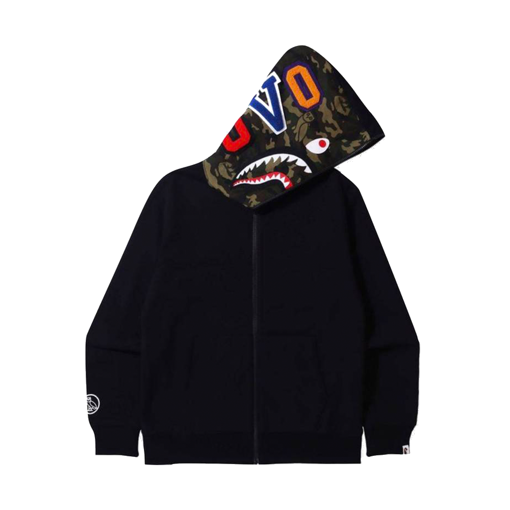 OVO x BAPE Camo Shark Reversible Full-Zip Hoodie Black