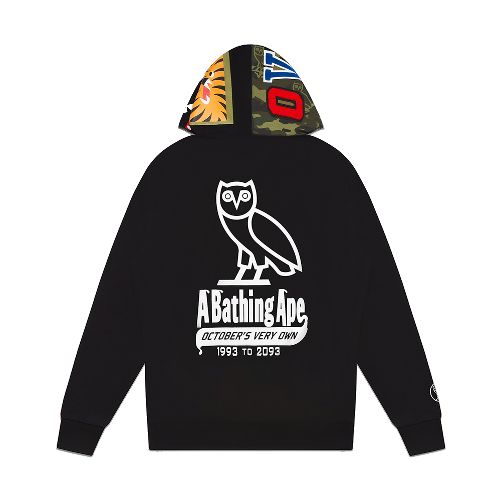 OVO x BAPE Camo Shark Reversible Full-Zip Hoodie Black